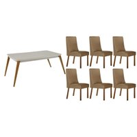 Mesa Sala Jantar Havana + 6 Cad Dakota Naturale/Bege Rufato