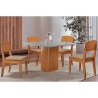 Mesa Sala Jantar Maldivas + 4 Cad Havana Natural/Bege Rufato