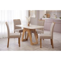 Mesa Sala Jantar Carol + 4 Cad Juliana Nature/Bege Cimol