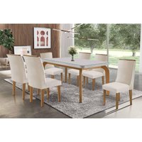 Mesa Sala Jantar Londrina + 6 Cad Dakota Natura/Creme Rufato