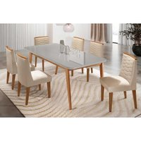 Mesa Sala Jantar Havana + 6 Cad Maldivas Natura/Creme Rufato