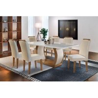 Mesa Sala Jantar Jade + 6 Cad Athenas Capuccino/Creme Rufato