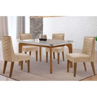 Mesa Sala Jantar Londrina + 4 Cad Dafne Natural/Creme Rufato