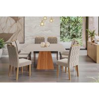 Mesa Sala Jantar Helena + 8 Cad Paola Cinamomo/Bege Cimol