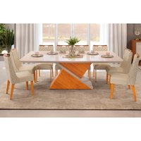 Mesa Sala Jantar Zafira + 8 Cad Bia Cedro DJ Móveis