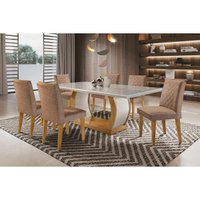 Mesa Sala Jantar Jade + 6 Cad Jade Capuccino/Bege Rufato