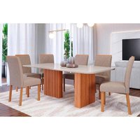 Mesa Sala Jantar Ester + 6 Cad Fernanda Cinamomo/Bege Cimol