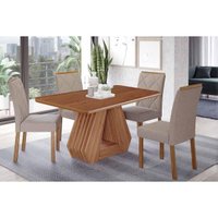 Mesa Sala Jantar Ágata + 4 Cad Fernanda Cinamomo/Bege Cimol