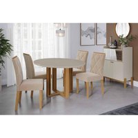 Mesa Sala Jantar Flora + 4 Cad Fernanda Cinamomo/Bege Cimol