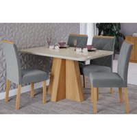 Mesa Sala Jantar Maitê + 4 Cad Fernanda Nature/Grafite Cimol