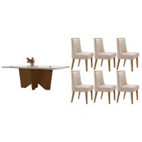 Mesa Sala Jantar Nevada + 6 Cad Dafne Naturale/Creme Rufato