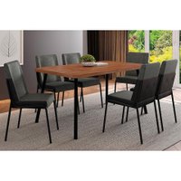 Mesa Sala Jantar Stellar + 6 Cad Hug Nogal/Preto Carraro