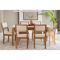 Mesa Sala Jantar Mira + 6 Cad Alice Carvalho/Bege Kappesberg