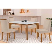 Mesa Sala Jantar Londrina + 4 Cad Dakota Natural/Crem Rufato