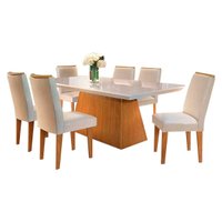 Mesa Sala Jantar Luna + 6 Cad Lunara Capuccino/Creme Rufato