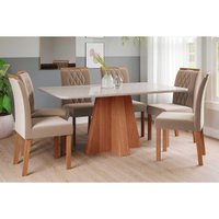 Mesa Sala Jantar Maitê + 6 Cad Juliana Cinamomo/Bege Cimol