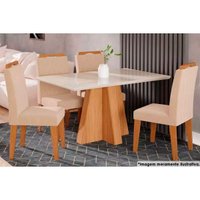 Mesa Sala Jantar Patricia + 4 Cad Paola Madeirado/Bege Cimol
