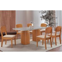 Mesa Sala Jantar Maldivas + 6 Cad Havana Natura/Creme Rufato