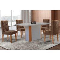 Mesa Sala Jantar Pietá + 4 Cad Dafne Naturale/Marrom Rufato