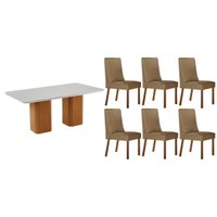 Mesa Sala Jantar Maldivas + 6 Cad Dakota Natural/Bege Rufato