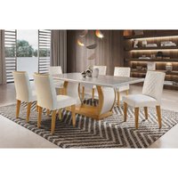 Mesa Sala Jantar Jade + 6 Cad Jade Capuccino/Creme Rufato