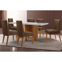 Mesa Sala Jantar Nevada + 6 Cad Dafne Naturale/Marrom Rufato