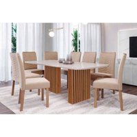 Mesa Sala Jantar Ester + 8 Cad Clarice Cinamomo/Bege Cimol