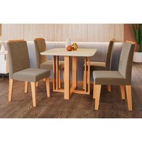 Mesa Sala Jantar Flora + 4 Cad Clarice Nature/Choco Cimol