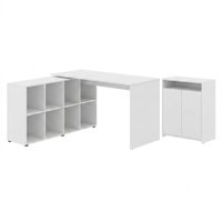 Mesa Escrivaninha Em L 140X130 cm E Balcao 60 cm Branco Artany