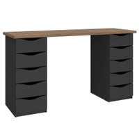 Mesa Escrivaninha Escritorio 10 Gavetas 136 cm Nogal Preto Artany