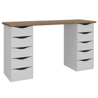Mesa Escrivaninha Escritorio 10 Gavetas 136 cm Nogal Branco Artany