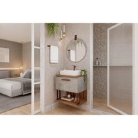 Conjunto Banheiro c/Espelho Duna/Lua 60cm Cimento/Freijo MGM