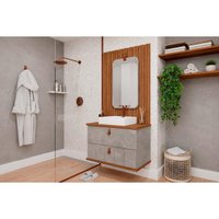 Conjunto Banheiro c/Espelho Milano/Monet 80cm Cimento MGM