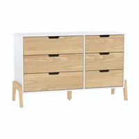 Cômoda 6 Gavetas Veneza em Madeira Branco e Carvalho 119x40x76 cm Marin