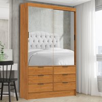 Guarda-Roupa Solteiro com Espelhos 2 Portas de Correr e 6 Gavetas 108cm Multimóveis CR35567 Madeirado