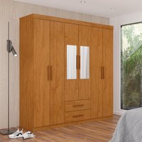 Guarda-Roupa Solteiro com Espelhos 6 Portas e 2 Gavetas 153cm Multimóveis CR35569 Madeirado