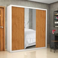 Guarda-Roupa Casal com Espelhos 3 Portas de Correr e 4 Gavetas 186cm Multimóveis CR35570 Branco/Madeirado
