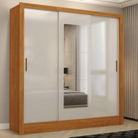 Guarda-Roupa Casal com Espelhos 3 Portas de Correr e 3 Gavetas 179cm Multimóveis CR35564 Madeirado/Off White