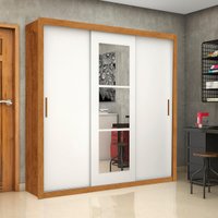 Guarda-Roupa Casal com Espelhos 3 Portas de Correr e 4 Gavetas 186cm Multimóveis CR35572 Madeirado/Branco
