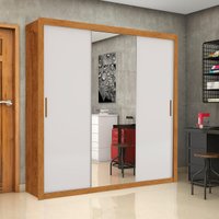 Guarda-Roupa Casal com Espelhos 3 Portas de Correr e 4 Gavetas 186cm Multimóveis CR35570 Madeirado/Off White