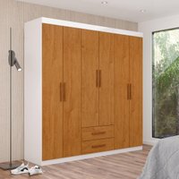 Guarda-Roupa Solteiro com 6 Portas e 2 Gavetas 153cm Multimóveis CR35568 Branco/Madeirado