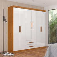 Guarda-Roupa Solteiro com 6 Portas e 2 Gavetas 153cm Multimóveis CR35568 Madeirado/Branco