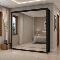 Guarda-Roupa Casal 3 Portas de Correr com Espelhos e 4 Gavetas 186cm Multimóveis CR35571 Preto