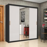 Guarda-Roupa Casal com Espelhos 3 Portas de Correr e 4 Gavetas 186cm Multimóveis CR35570 Preto/Off White