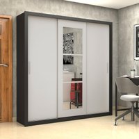 Guarda-Roupa Casal com Espelhos 3 Portas de Correr e 4 Gavetas 186cm Multimóveis CR35572 Preto/Off White