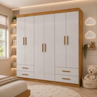 Guarda-roupa Infantil com 6 Portas e 4 Gavetas 177cm Multimóveis CR35560 Madeirado/Off White