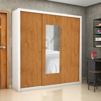 Guarda-Roupa Casal com Espelhos 3 Portas de Correr e 4 Gavetas 186cm Multimóveis CR35572 Branco/Madeirado