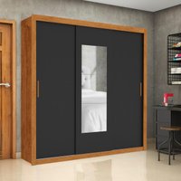 Guarda-Roupa Casal com Espelhos 3 Portas de Correr e 4 Gavetas 186cm Multimóveis CR35572 Madeirado/Preto