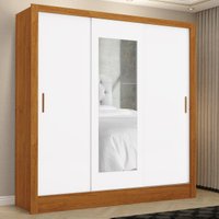 Guarda-Roupa Casal com Espelhos 3 Portas de Correr e 3 Gavetas 179cm Multimóveis CR35564 Madeirado/Branco