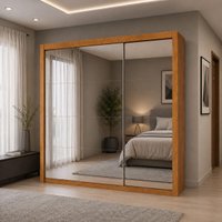 Guarda-Roupa Casal 3 Portas de Correr com Espelhos e 4 Gavetas 186cm Multimóveis CR35571 Madeirado